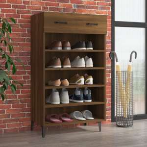 Decatur Wooden Shoe Storage Rack In Brown Oak - UK