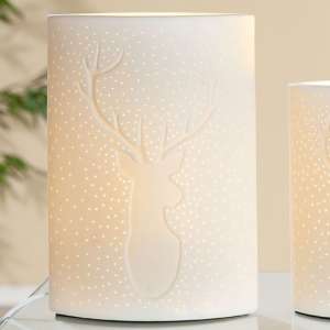 Deer Porcelain Table Lamp Large In White - UK