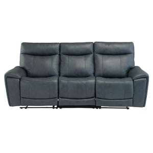 Deland Faux Leather Electric Recliner 3 Seater Sofa In Blue - UK