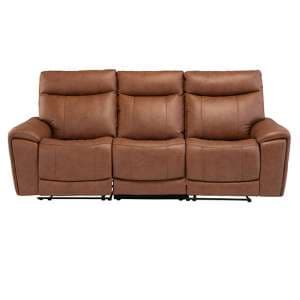 Deland Faux Leather Electric Recliner 3 Seater Sofa In Tan - UK