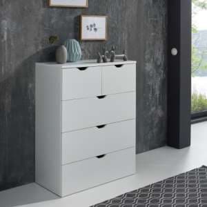 Delany Wooden Chest Of Drawers In White With 5 Drawers - UK