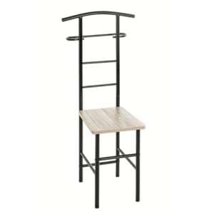 Delft Metal Valet Stand In Black With Natural Wooden Seat