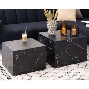 Delft Wooden Set Of 2 Coffee Tables In Black Marble Effect - UK
