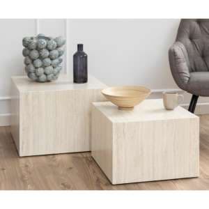Delft Wooden Set Of 2 Coffee Tables In Travertine - UK