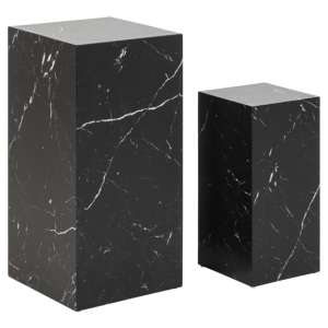 Delft Wooden Set Of 2 Side Tables In Black Marble Effect