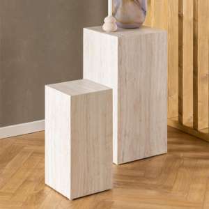 Delft Wooden Set Of 2 Side Tables In Travertine
