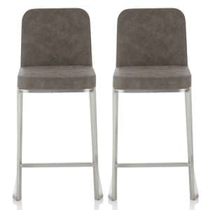 Delray Grey Faux Leather Counter Height Bar Stools In Pair - UK