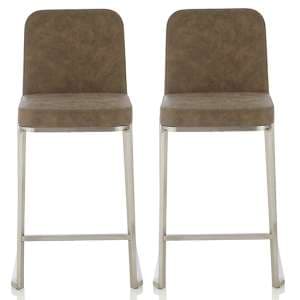 Delray Taupe Faux Leather Counter Height Bar Stools In Pair - UK