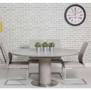 Delta Round Extending Dining Set With 4 Taupe Seattle Chairs
