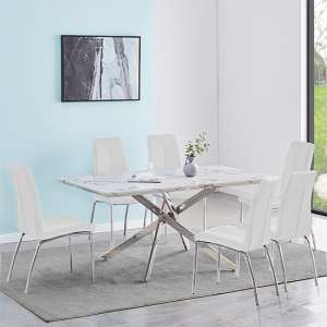 Deltino Diva Marble Effect Dining Table 6 Opal White Chairs - UK