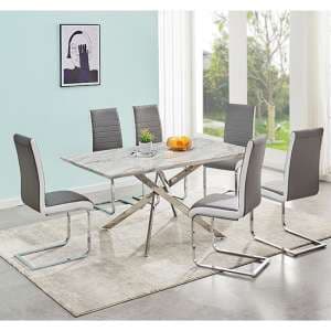 Deltino Magnesia Marble Effect Dining Table 6 Symphony Chairs - UK