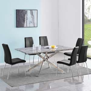 Deltino Melange Marble Effect Dining Table 6 Opal Black Chairs