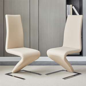 Demi Z Taupe Faux Leather Dining Chairs With Chrome Feet In Pair - UK