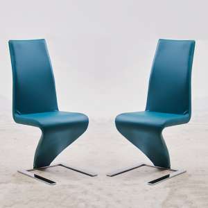 Demi Z Teal Faux Leather Dining Chairs With Chrome Feet In Pair - UK