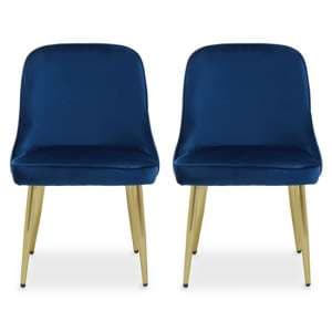 Demine Midnight Blue Velvet Dining Chairs In A Pair - UK