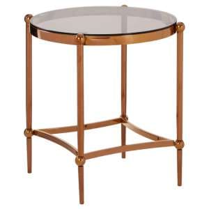 Denebola Brown Glass Top Side Table With Rose Gold Frame - UK