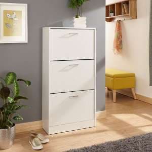Strood Three Tier Shoe Cabinet In White Finish