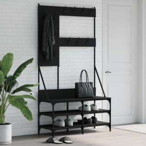 Denton Wooden Clothes Rack With Shoe Storage In Black - UK