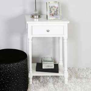 Denver Pine Wood Bedside Cabinet With 1 Drawer In White - UK