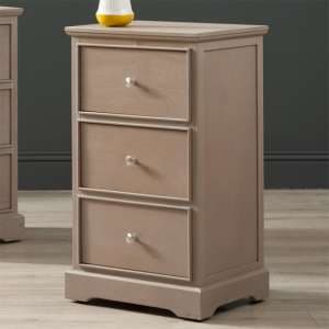 Denver Pine Wood Bedside Cabinet With 3 Drawers In Taupe - UK