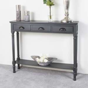Denver Pine Wood Console Table With 3 Drawers In Grey - UK