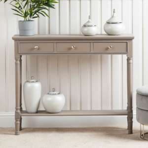 Denver Pine Wood Console Table With 3 Drawers In Taupe - UK