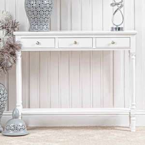 Denver Pine Wood Console Table With 3 Drawers In White - UK