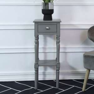 Denver Pine Wood End Table With 1 Drawer In Grey - UK