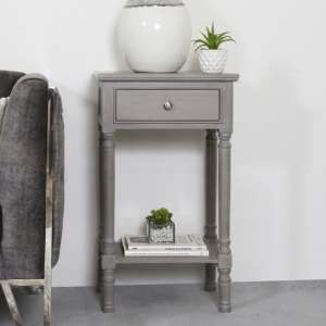 Denver Pine Wood End Table With 1 Drawer In Taupe - UK
