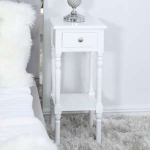 Denver Pine Wood End Table With 1 Drawer In White - UK