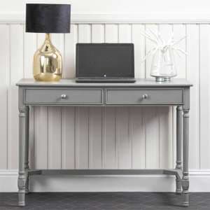 Denver Pine Wood Laptop Desk With 2 Drawers In Grey - UK