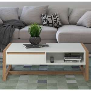 Depok Wooden Coffee Table With 2 Drawers In White And Oak - UK