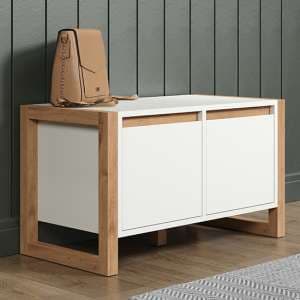 Depok Hallway Wooden Seating Bench In White And Oak - UK