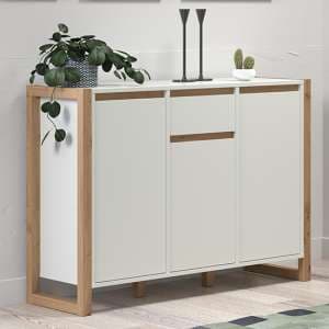 Depok Wooden Sideboard With 3 Doors 1 Drawer In White And Oak - UK