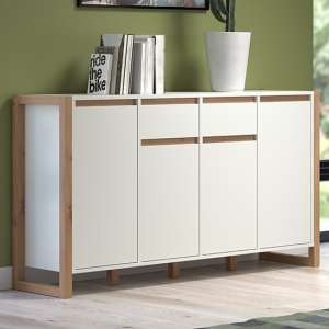 Depok Wooden Sideboard With 4 Doors 2 Drawers In White And Oak - UK