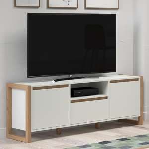 Depok Wooden TV Stand With 3 Doors In White And Oak - UK