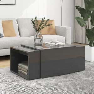 Derion High Gloss Set Of 3 High Gloss Coffee Tables In Grey