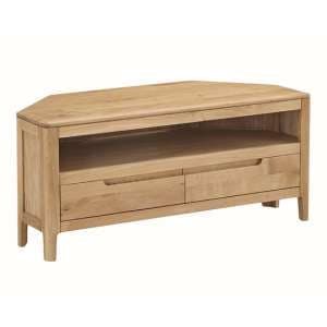 Derry Wooden TV Stand Corner With 2 Drawers In Oak - UK