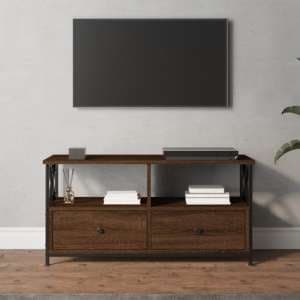 Derval Wooden TV Stand With 2 Drawers In Brown Oak - UK
