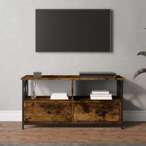 Derval Wooden TV Stand With 2 Drawers In Smoked Oak - UK
