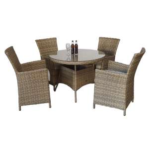 Derya Glass Top 100cm Dining Table With 4 High Back Chairs - UK