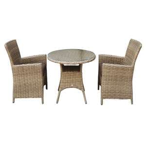 Derya Glass Top 70cm Bistro Table With 2 High Back Chairs - UK