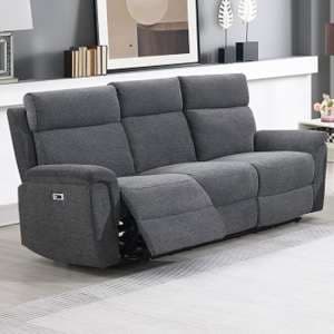 Dessel Fabric Electric Recliner 3 Seater Sofa In Grey - UK