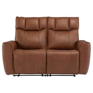Dessel Faux Leather Electric Recliner 2 Seater Sofa In Tan - UK