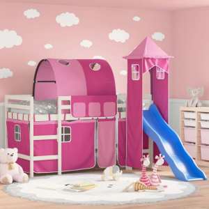 Destin Pinewood Kids Loft Bed In White With Pink Tower - UK