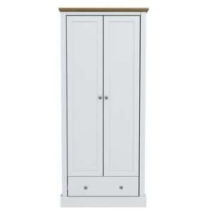 Devan Wooden Wardrobe With 2 Doors And 1 Drawer In White - UK