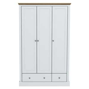 Devan Wooden Wardrobe With 3 Doors And 2 Drawers In White
