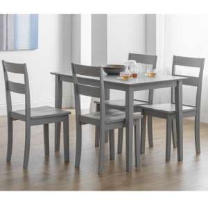 Kalare Wooden Dining Table In Grey Lacquer With 4 Chairs