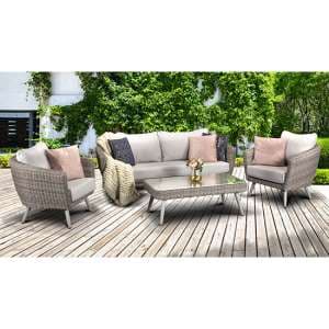 Deven Outdoor Wicker 5 Seater Lounge Set In Fine Grey - UK