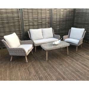 Deven Outdoor Wicker 4 Seater Lounge Set In Fine Grey - UK